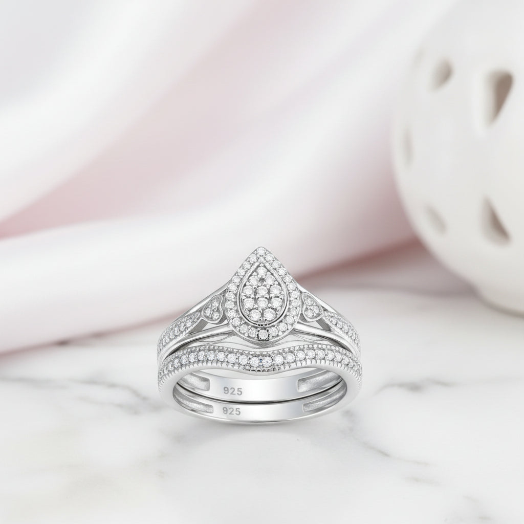 Pear Shape Round Cut Diamond Option Vintage Ring Set-Black Diamonds New York