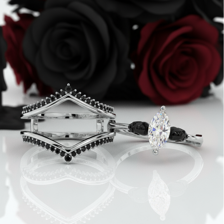 Perfect Match- Marquise Cut Diamond Insert Skull Engagement Rings-Black Diamonds New York