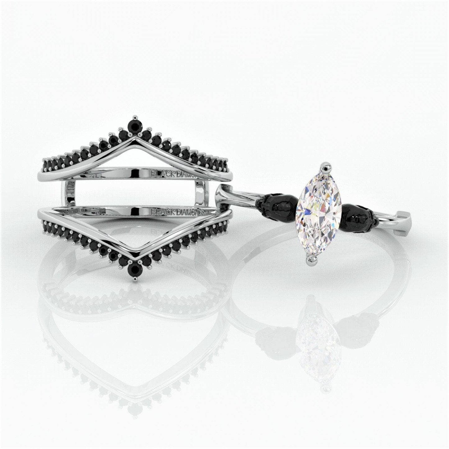 Perfect Match- Marquise Cut EVN™ Diamond Insert Skull Engagement Rings-Black Diamonds New York