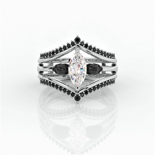Perfect Match- Marquise Cut Created Diamond Insert Skull Engagement Rings-Black Diamonds New York