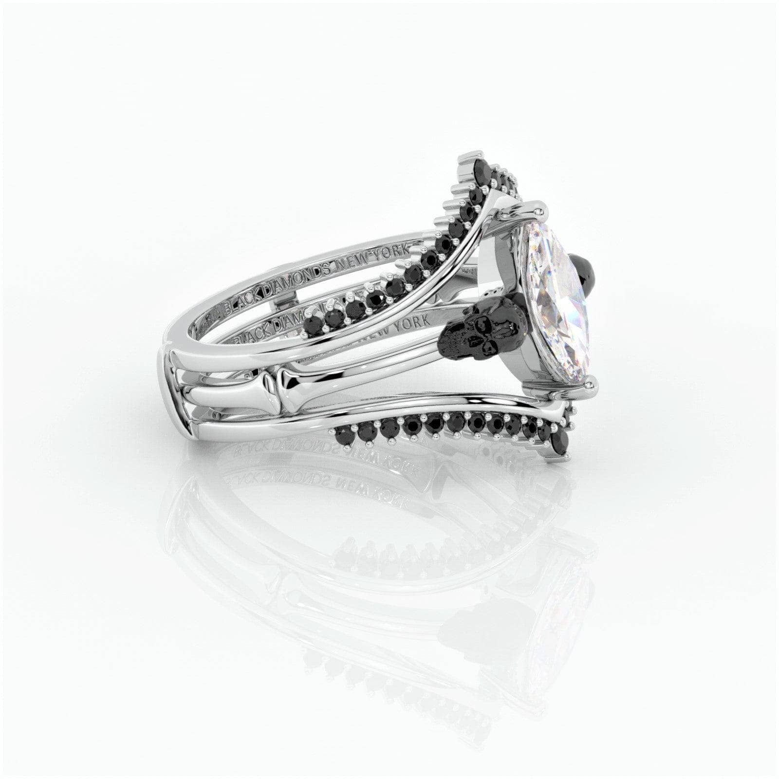 Perfect Match- Marquise Cut Created Diamond Insert Skull Engagement Rings-Black Diamonds New York