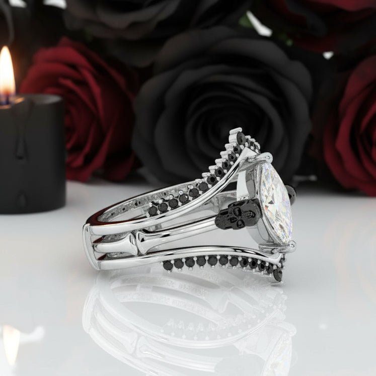 Perfect Match- Marquise Cut Diamond Insert Skull Engagement Rings-Black Diamonds New York