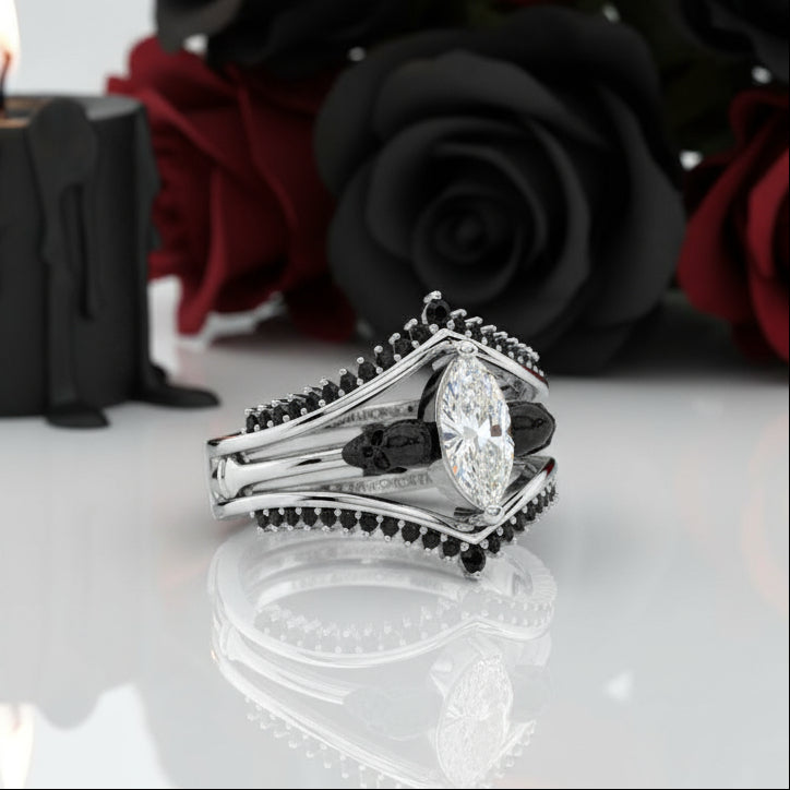 Perfect Match- Marquise Cut Diamond Insert Skull Engagement Rings-Black Diamonds New York