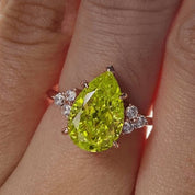 Peridot Pear Cut Simulated Diamond Engagement Ring-Black Diamonds New York