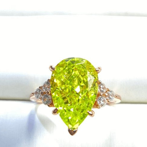 Peridot Pear Cut Simulated Diamond Engagement Ring-Black Diamonds New York