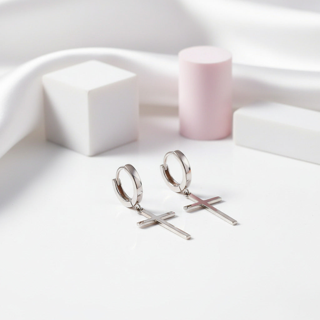 Personality Cross Hoop Earrings-Black Diamonds New York