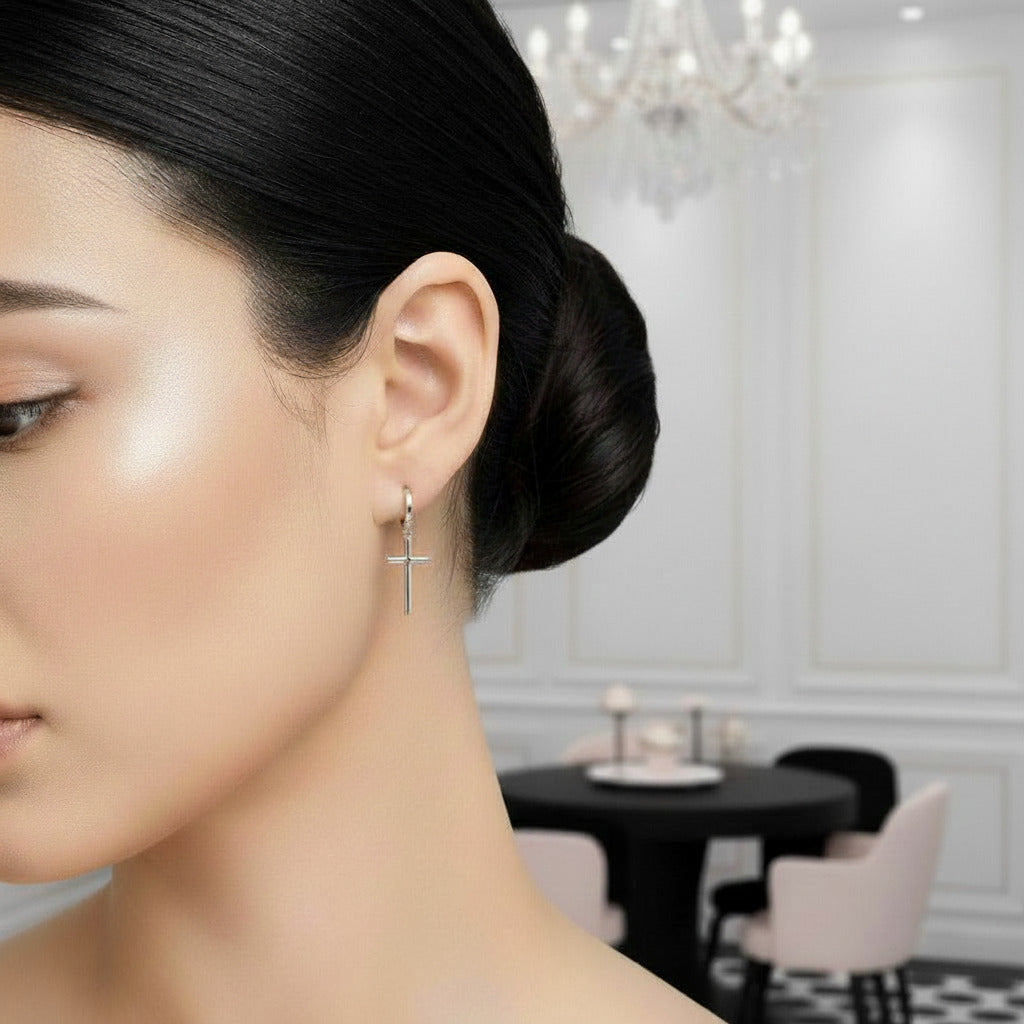 Personality Cross Hoop Earrings-Black Diamonds New York