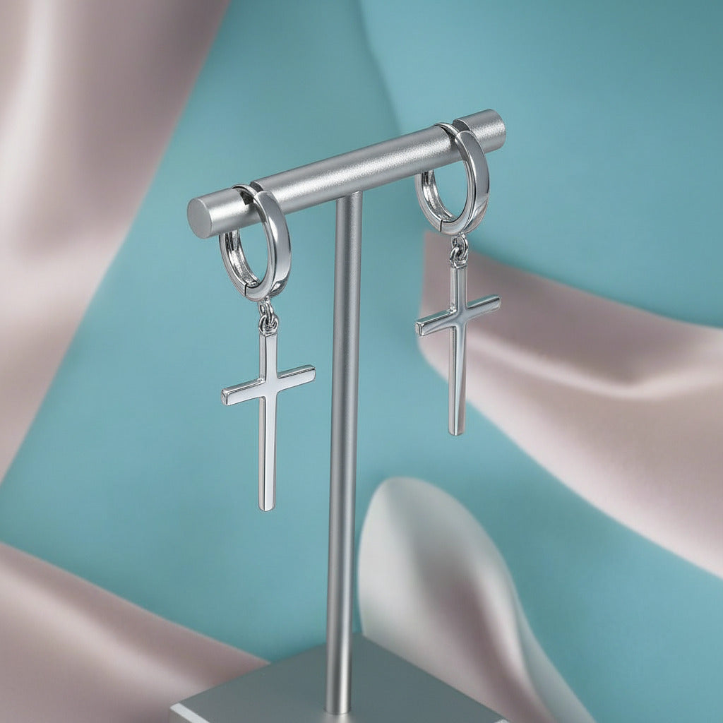 Personality Cross Hoop Earrings-Black Diamonds New York