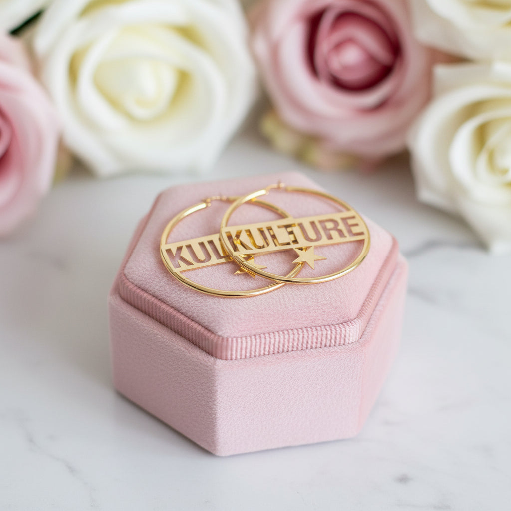 Personalized Custom Name Star Hoop Stainless Steel Earrings-Black Diamonds New York