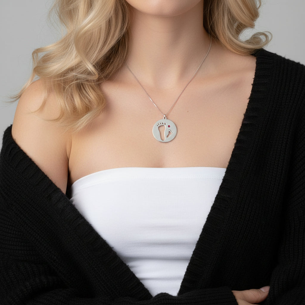 Personalized Footprint Necklace with Birthstone-Black Diamonds New York