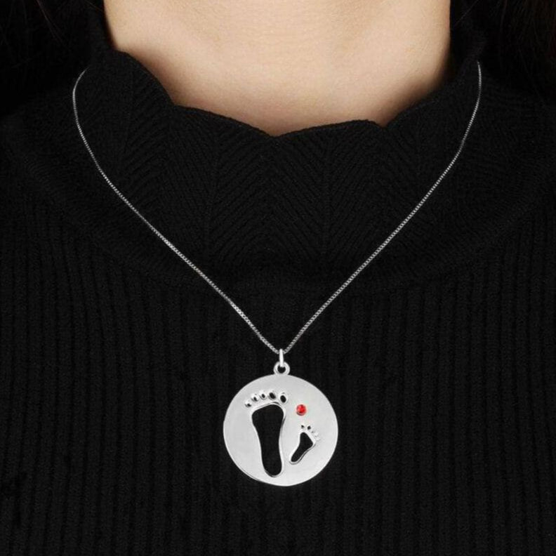 Personalized Footprint Necklace with Birthstone-Black Diamonds New York