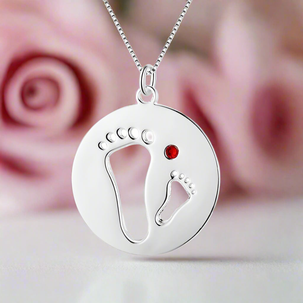 Personalized Footprint Necklace with Birthstone-Black Diamonds New York