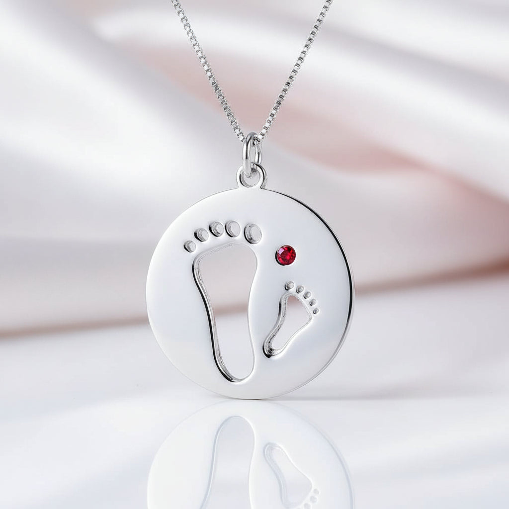 Personalized Footprint Necklace with Birthstone-Black Diamonds New York