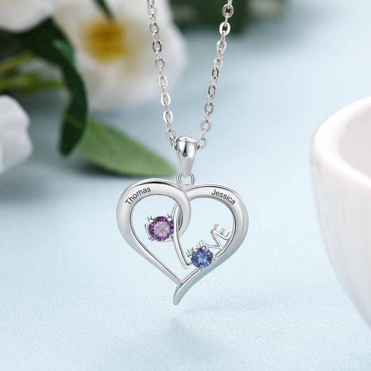 Personalized Heart Name Necklace with Birthstone - Black Diamonds New York