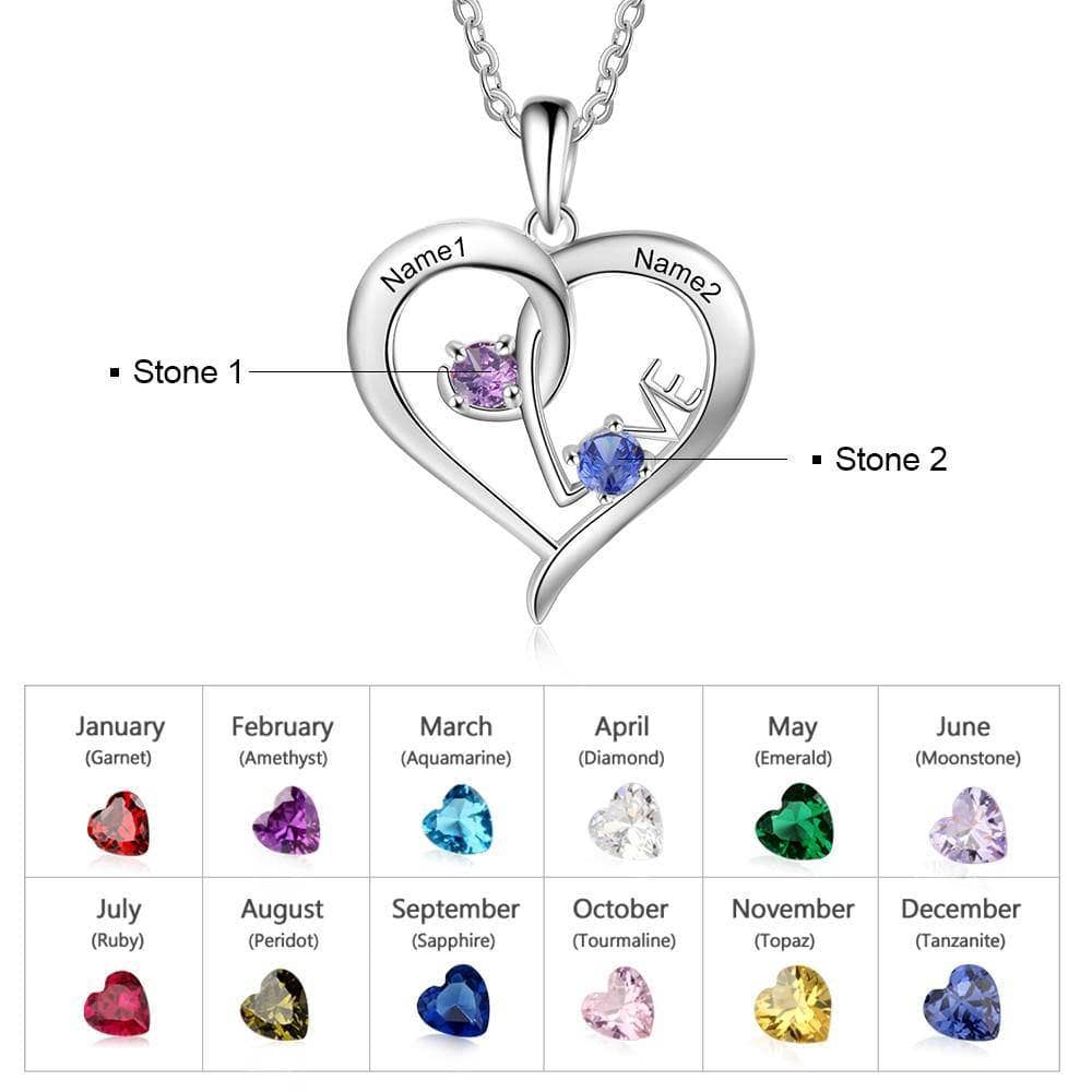 Personalized Heart Name Necklace with Birthstone-Black Diamonds New York