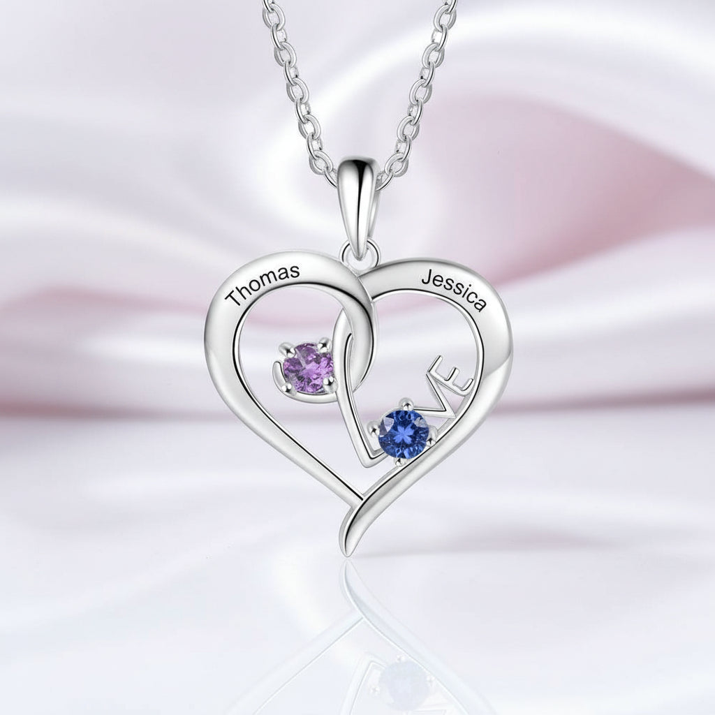 Personalized Heart Name Necklace with Birthstone-Black Diamonds New York