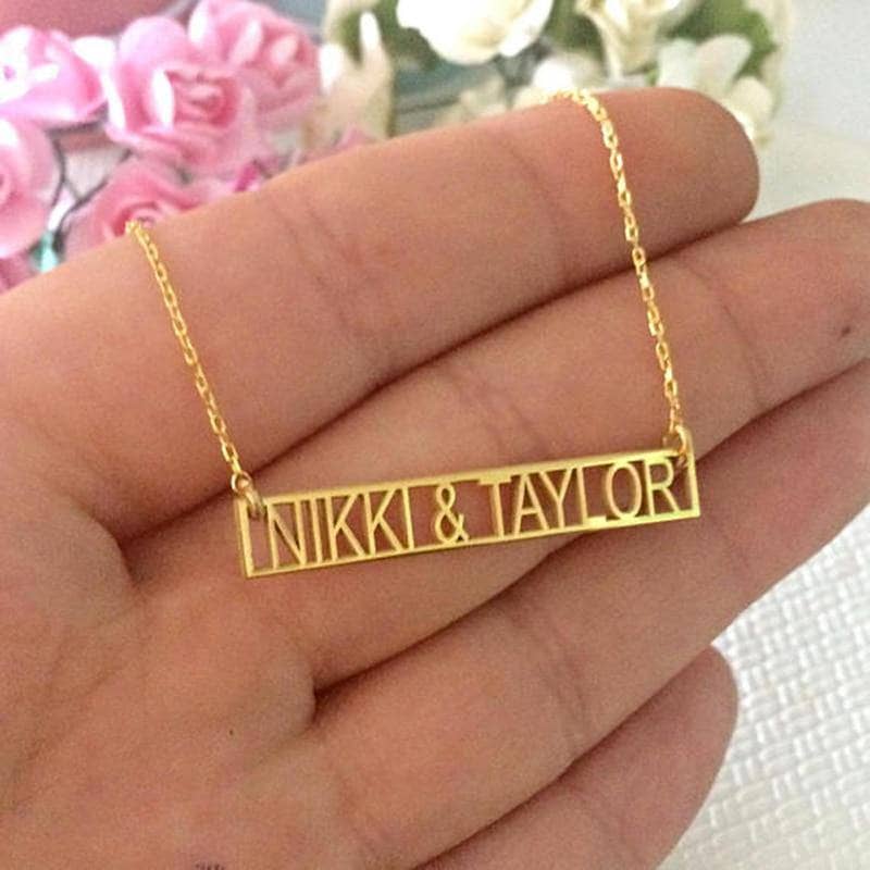 Personalized Hollow Names or Greek Roman Numeral Necklace-Black Diamonds New York
