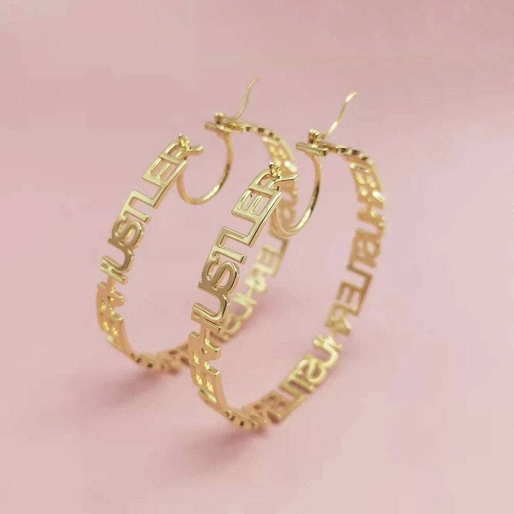 Personalized Letters Hoop Earrings-Black Diamonds New York