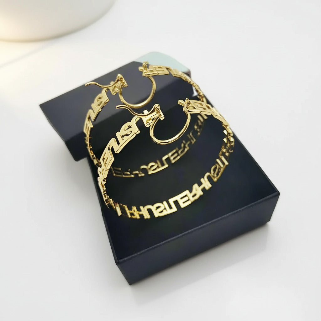 Personalized Letters Hoop Earrings-Black Diamonds New York