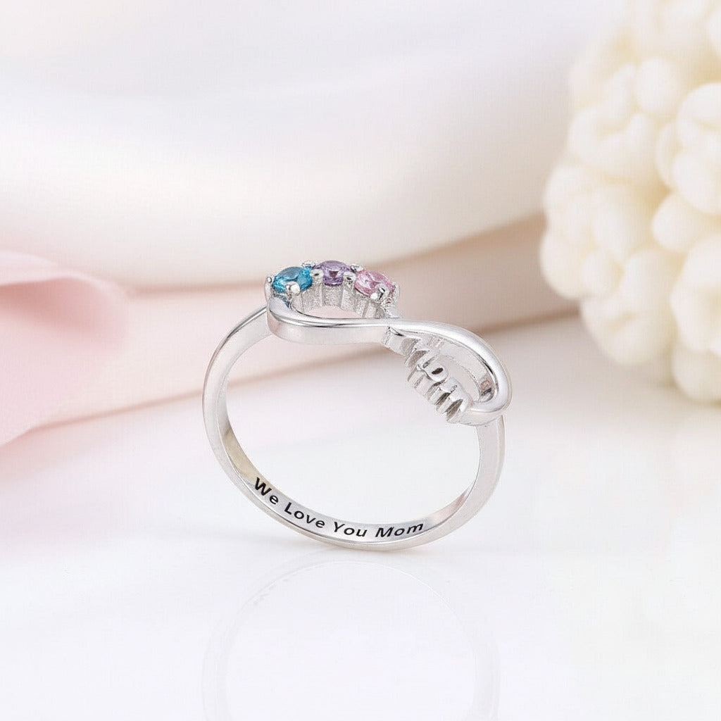 Personalized Mothers Rings with 3 Birthstones-Black Diamonds New York
