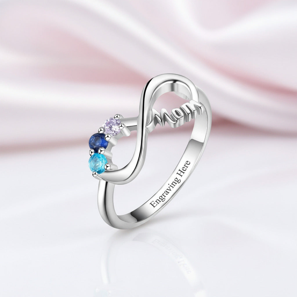 Personalized Mothers Rings with 3 Birthstones-Black Diamonds New York