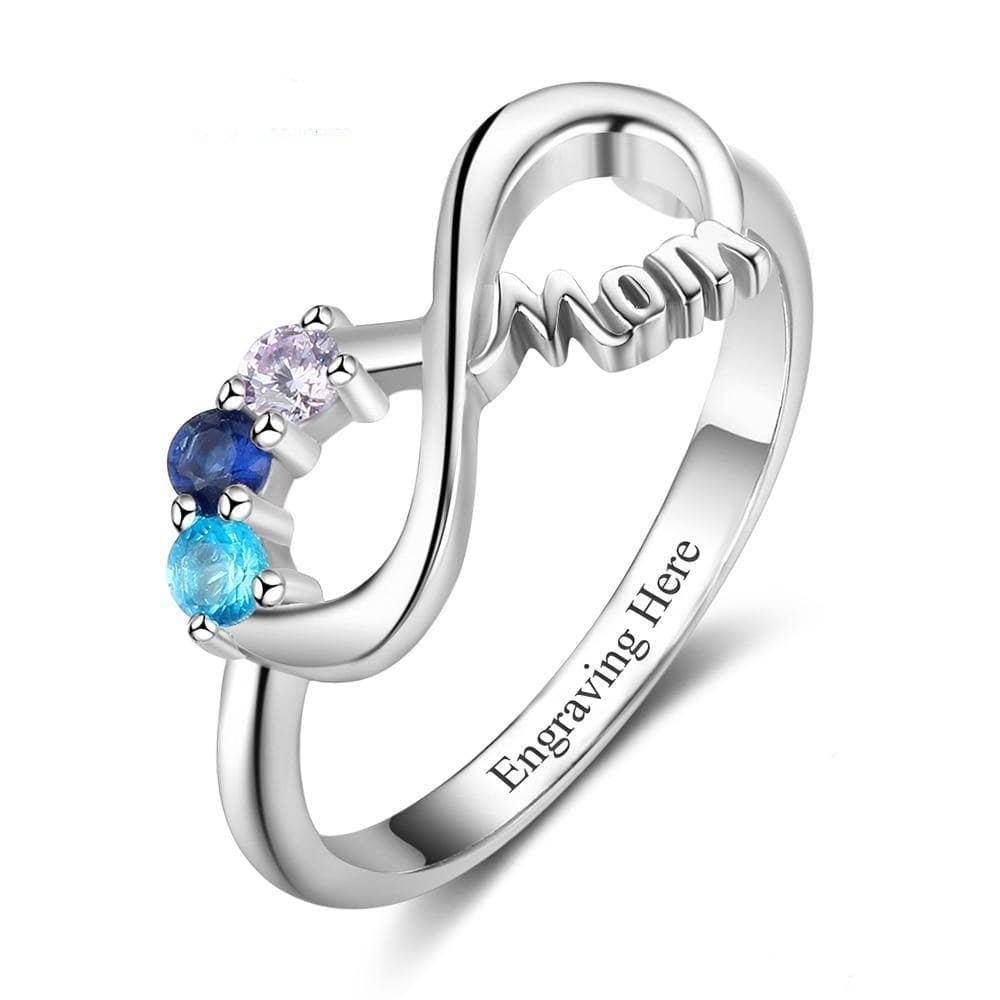 Personalized Mothers Rings with 3 Birthstones-Black Diamonds New York