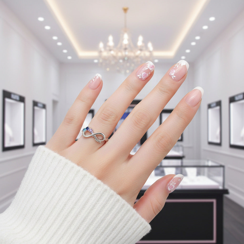Personalized Mothers Rings with 3 Birthstones-Black Diamonds New York