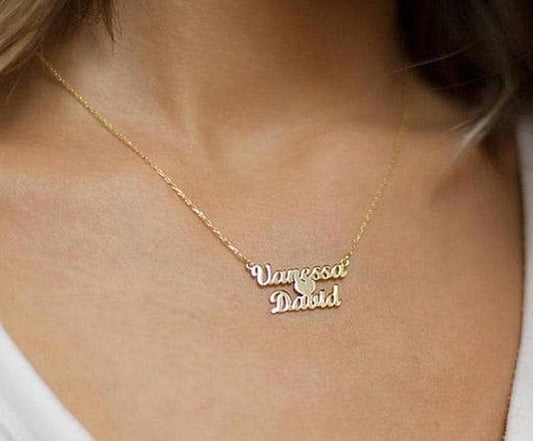 Personalized Name & Heart Pendant Necklace-Black Diamonds New York