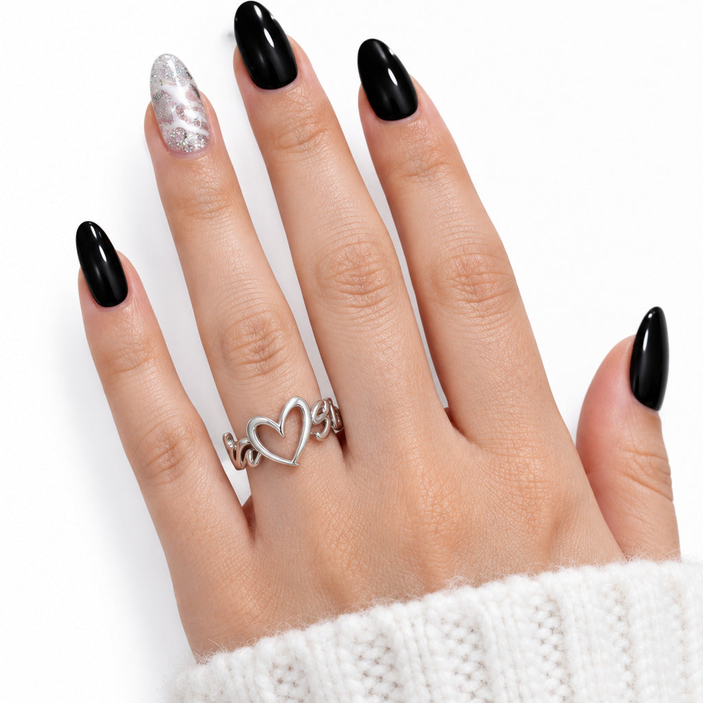 Personalized Name Ring With Heart-Black Diamonds New York