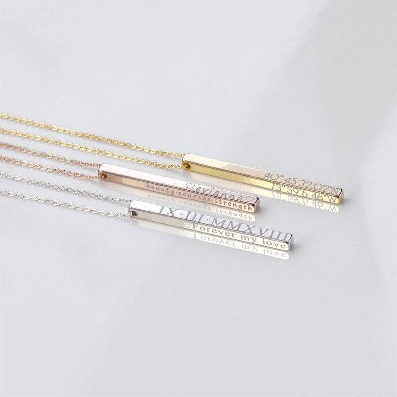 Personalized Necklace Vertical Bar Necklace-Black Diamonds New York