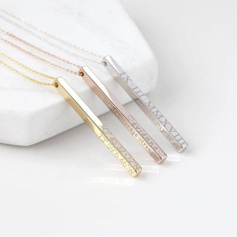 Personalized Necklace Vertical Bar Necklace-Black Diamonds New York