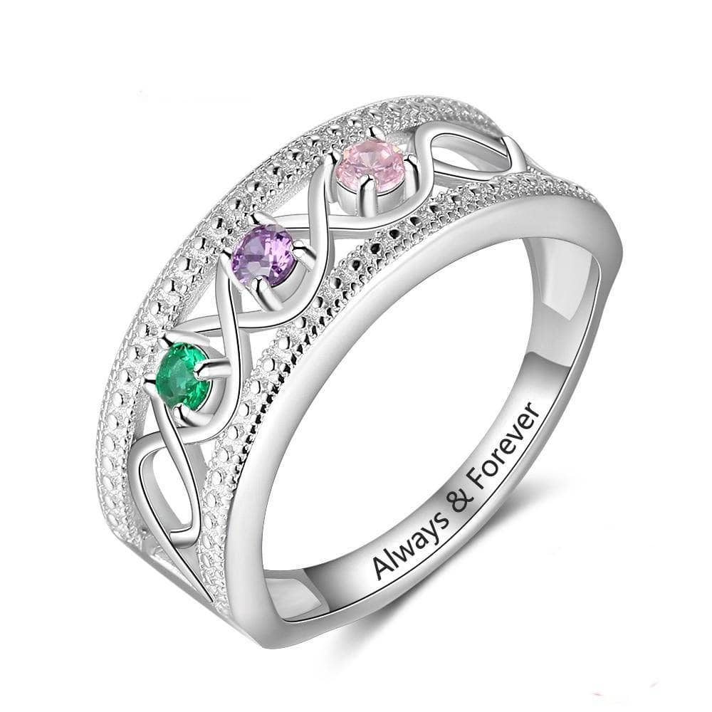 Personalized Promise Rings with 3 Birthstones Custom Name Infinity Love-Black Diamonds New York