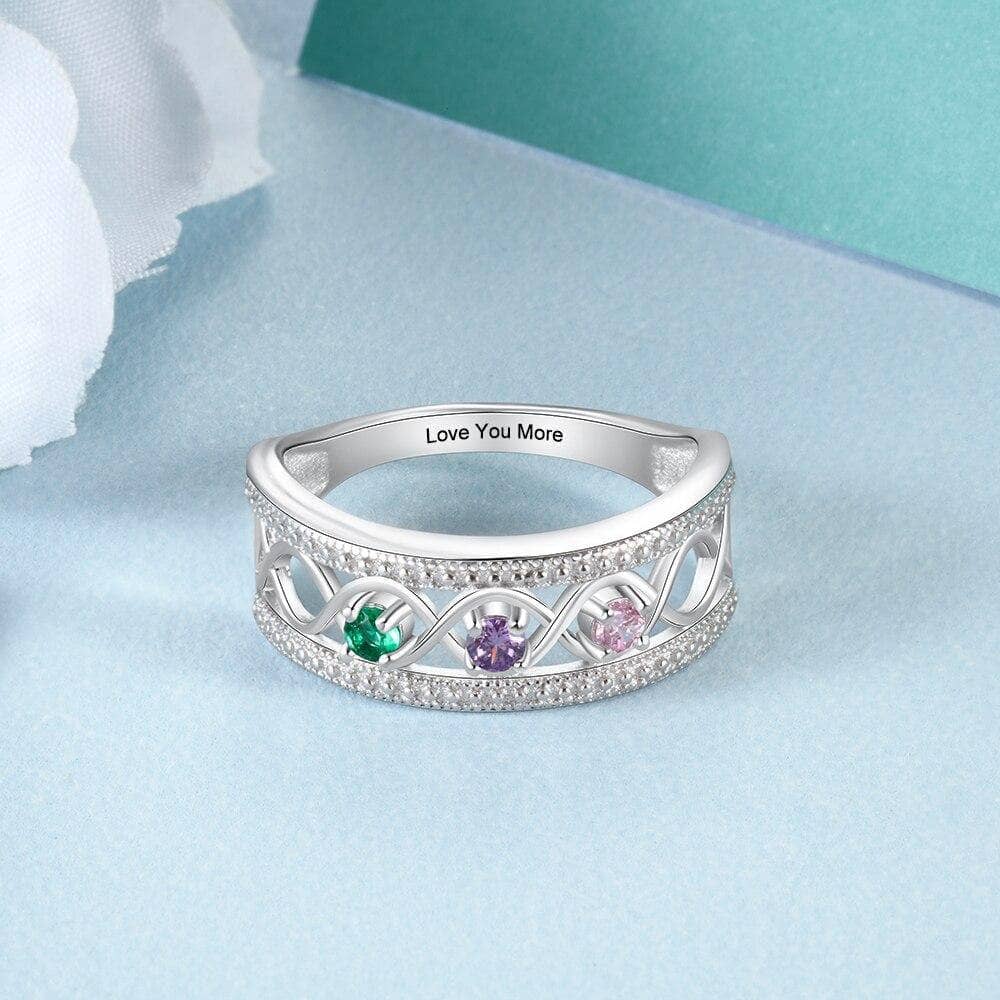 Personalized Promise Rings with 3 Birthstones Custom Name Infinity Love-Black Diamonds New York