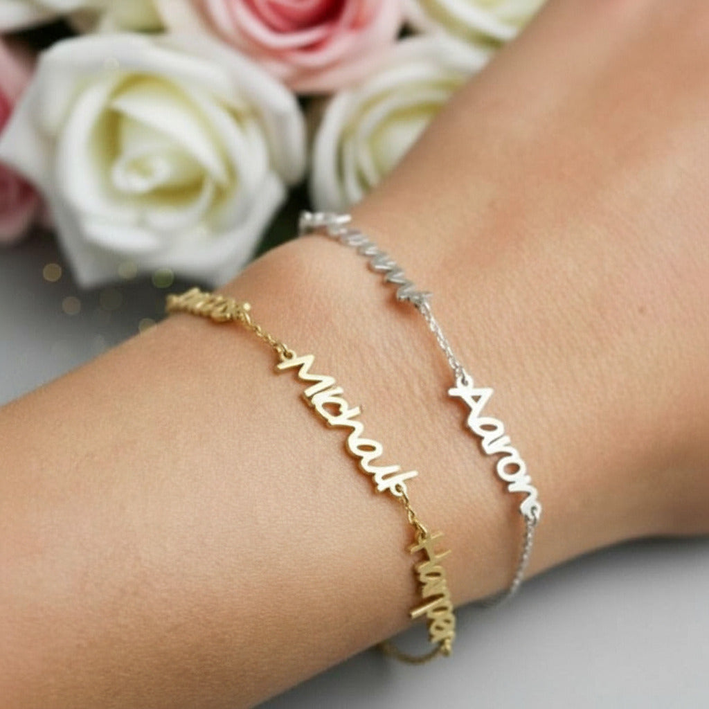 Personalized Three Name Bracelet-Black Diamonds New York