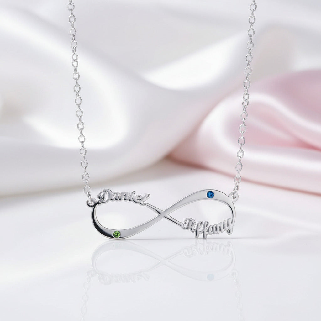 Personalized Two-Names Infinity Necklace-Black Diamonds New York