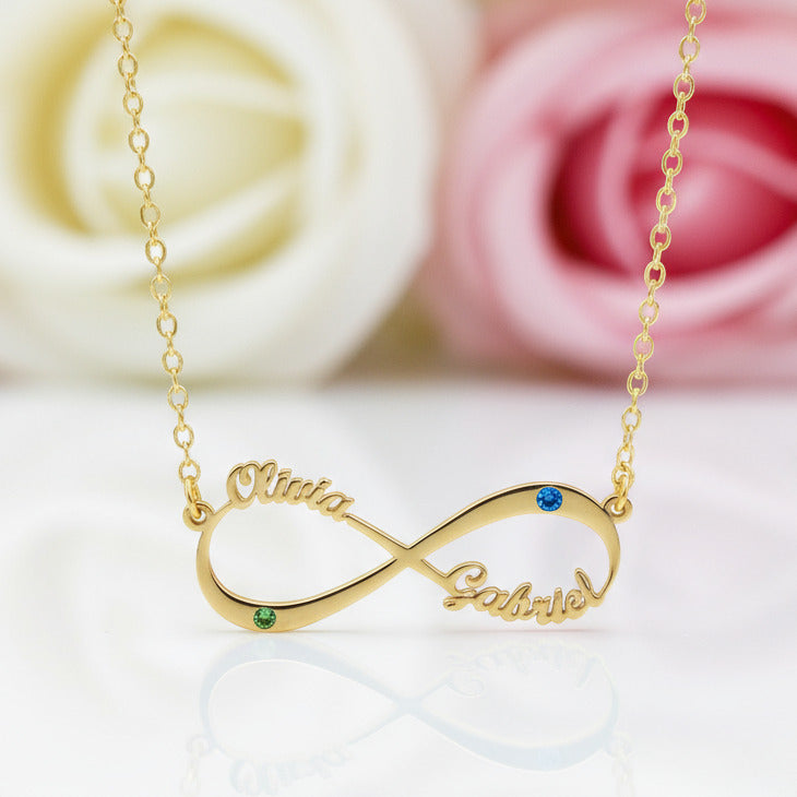 Personalized Two-Names Infinity Necklace-Black Diamonds New York
