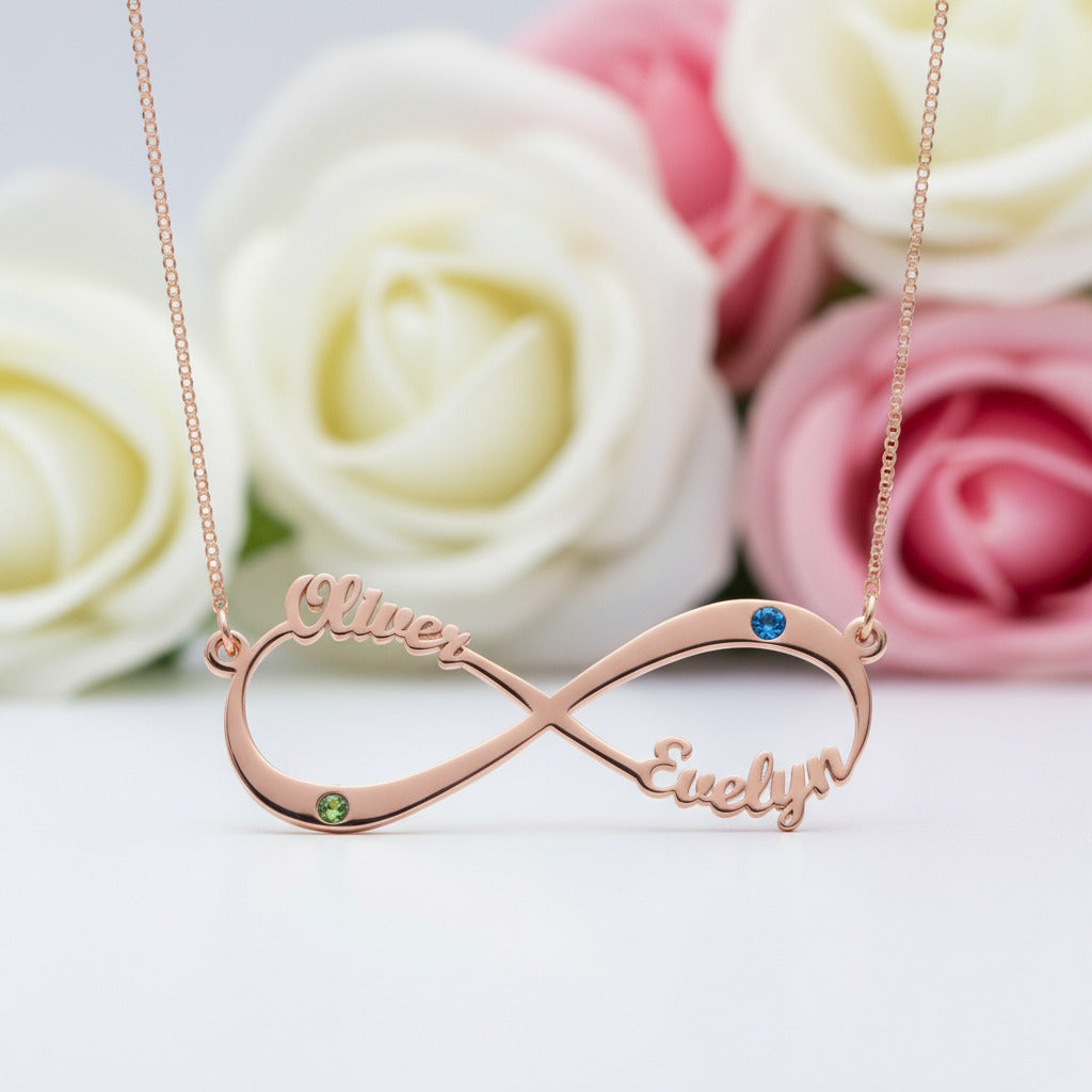 Personalized Two-Names Infinity Necklace-Black Diamonds New York