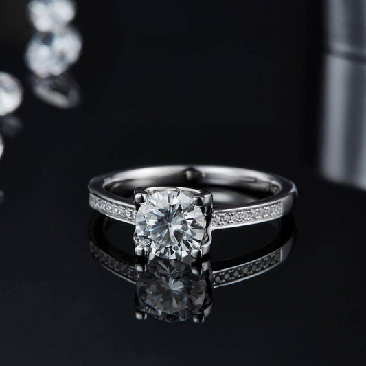Petite Milgrain Engagement Ring With Moissanite Diamonds-Black Diamonds New York