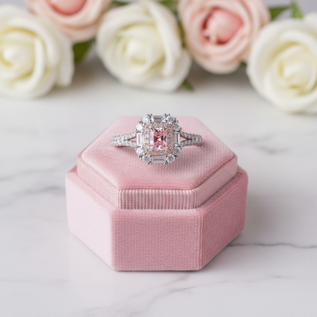 Pink Cushion Cut Diamond Engagement Ring-Black Diamonds New York