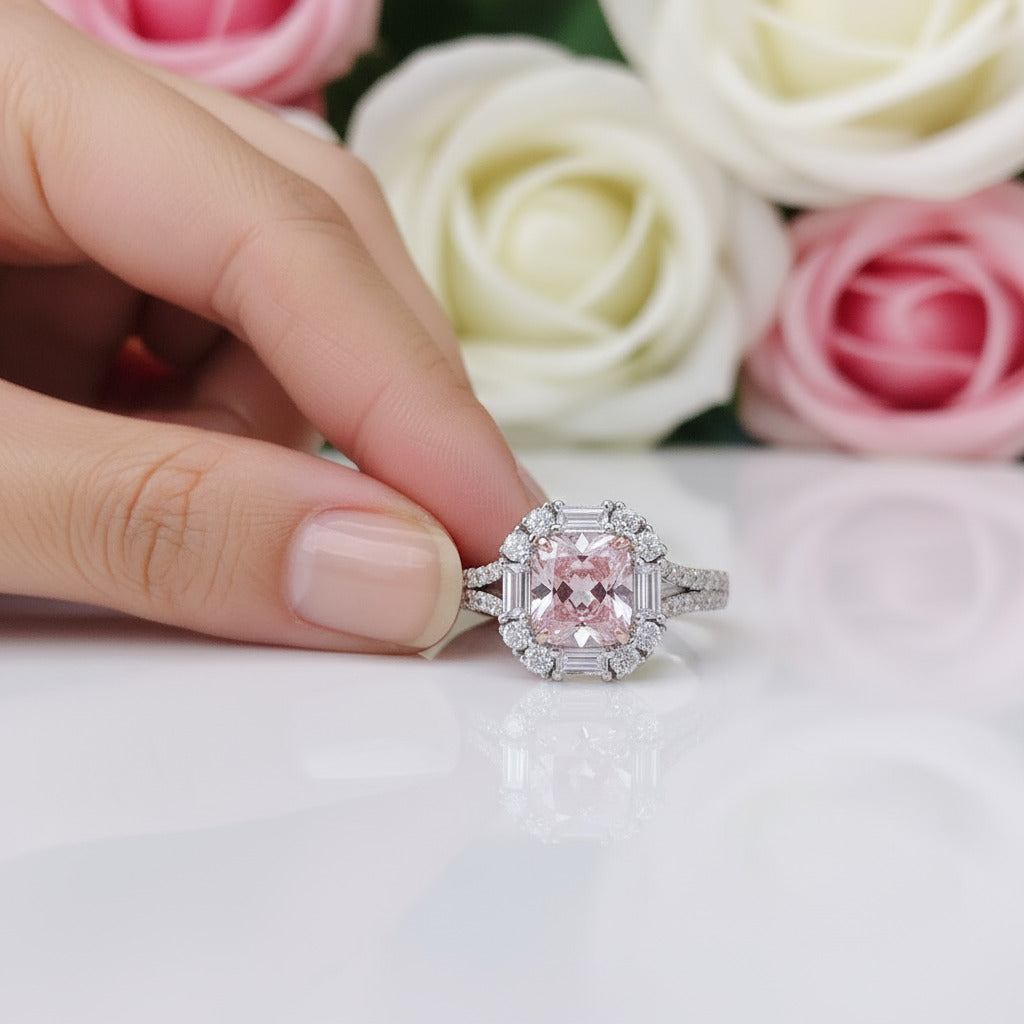 Pink Cushion Cut Diamond Engagement Ring-Black Diamonds New York