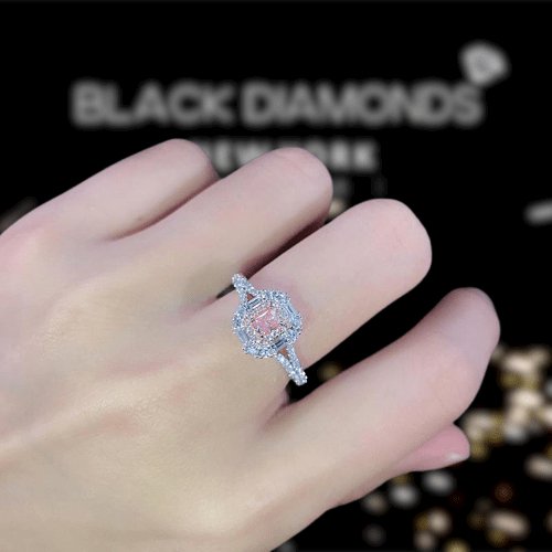 Pink Cushion Cut EVN Diamond Engagement Ring-Black Diamonds New York