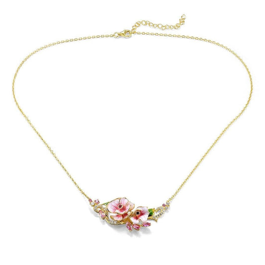 Pink Enamel Flower Necklace-Black Diamonds New York