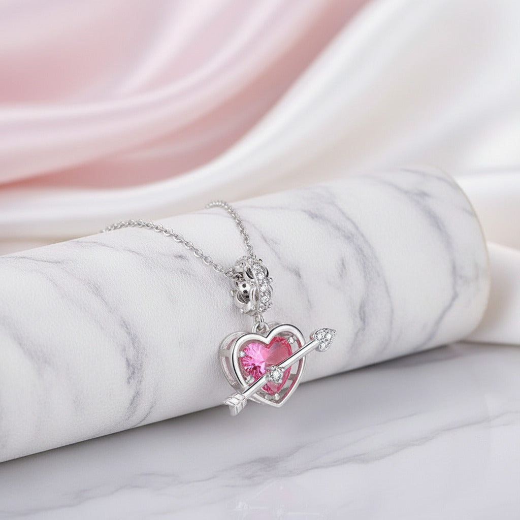Pink Heart & Cupid's Arrow Charm-Black Diamonds New York