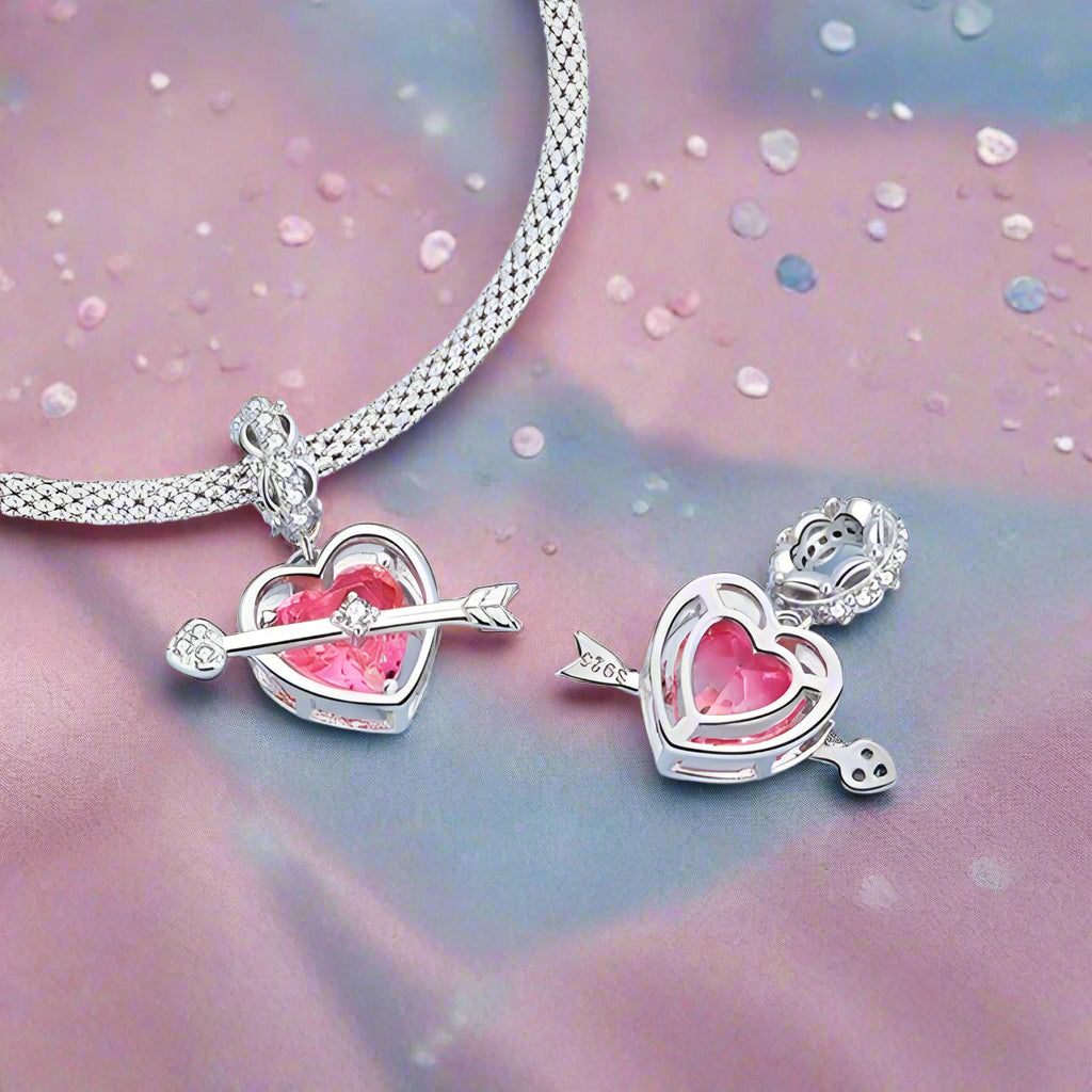 Pink Heart & Cupid's Arrow Charm-Black Diamonds New York