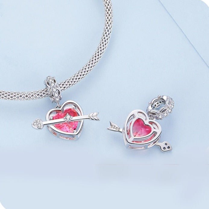 Pink Heart & Cupid's Arrow Charm-Black Diamonds New York