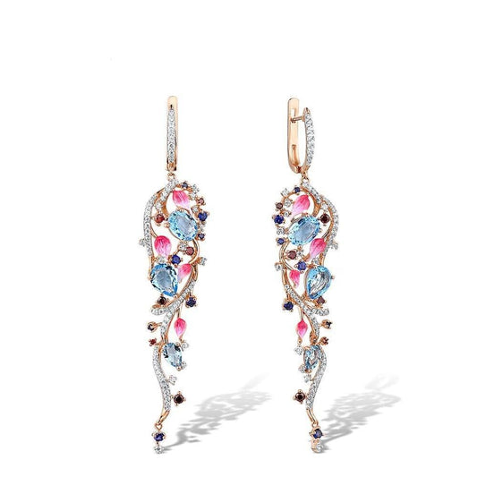 Pink Leaves Drop Earrings-Black Diamonds New York