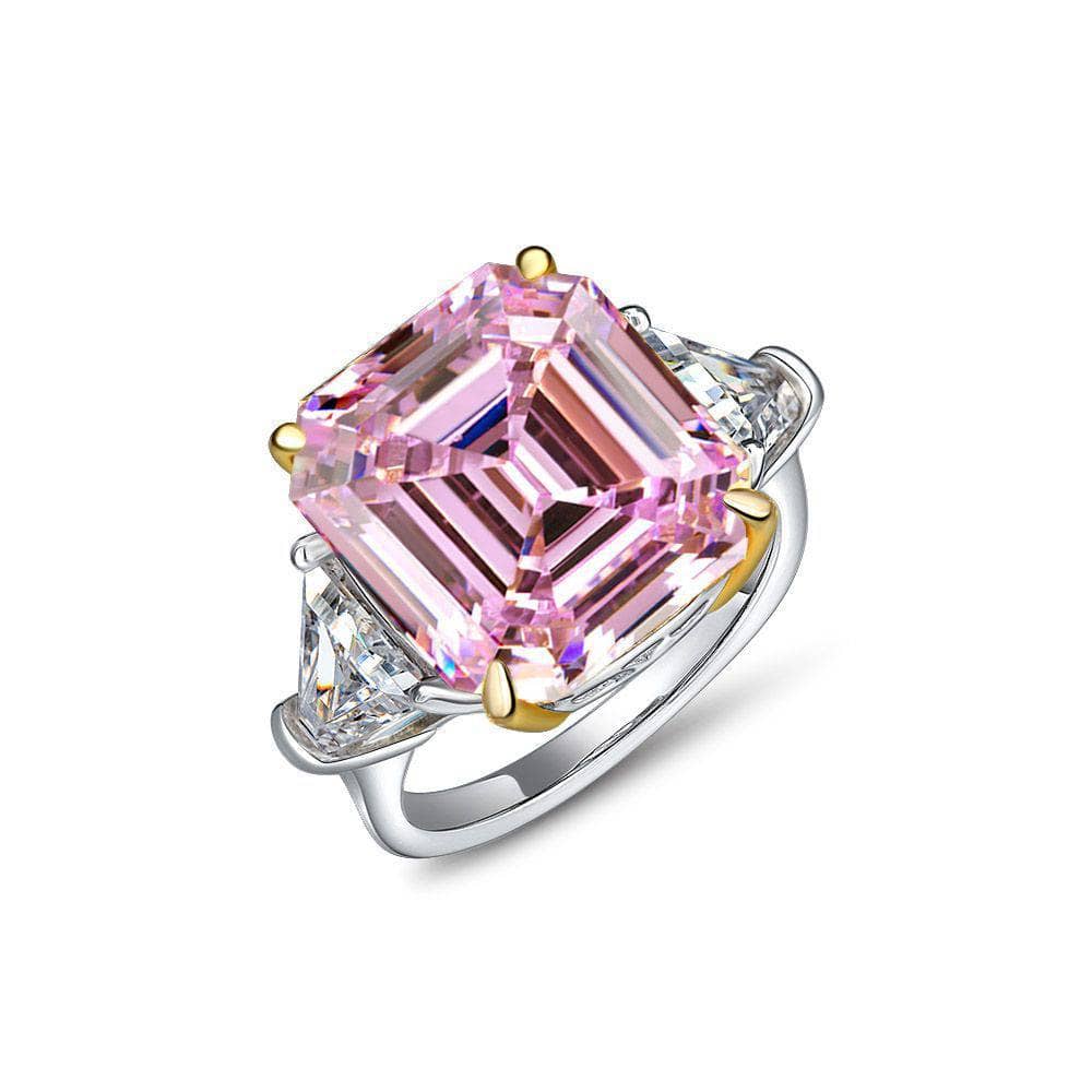 Pink Sapphire Asscher Cut and Trillion Cut Three Stone Engagement - Black Diamonds New York