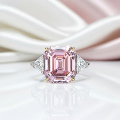 Pink Sapphire Option Asscher Cut and Trillion Cut Three Stone Engagement