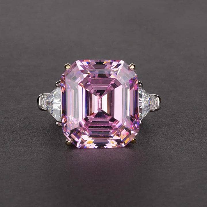 Pink Sapphire Asscher Cut and Trillion Cut Three Stone Engagement