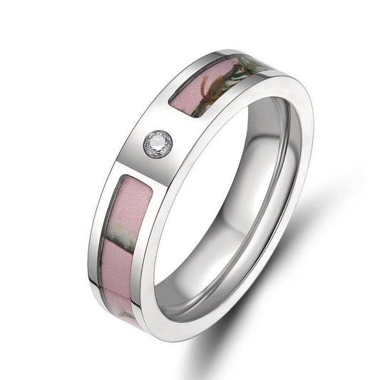 Pink Tree Camo Titanium Wedding Ring with EVN Stone-Black Diamonds New York